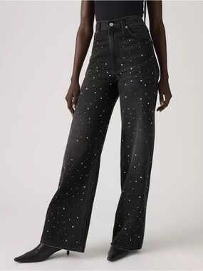 Ribcage Wide Leg Jeans with Rhinestones